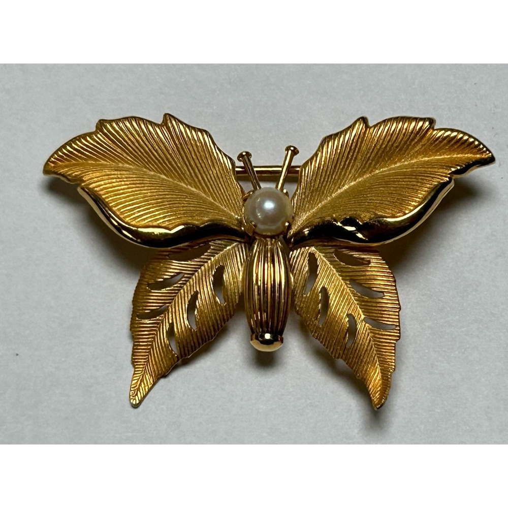 Vintage Signed C.R.CO. , Charles Reis 12 kt Gold Filled Butterfly With Pearl - Picture 2 of 7